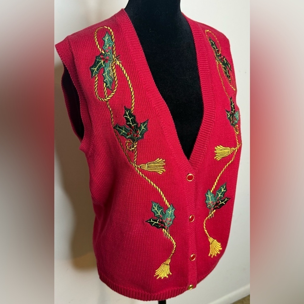 Vintage Charter Club simple Red Christmas Sweater Vest Hipster Preppy medium EUC - Picture 2 of 6